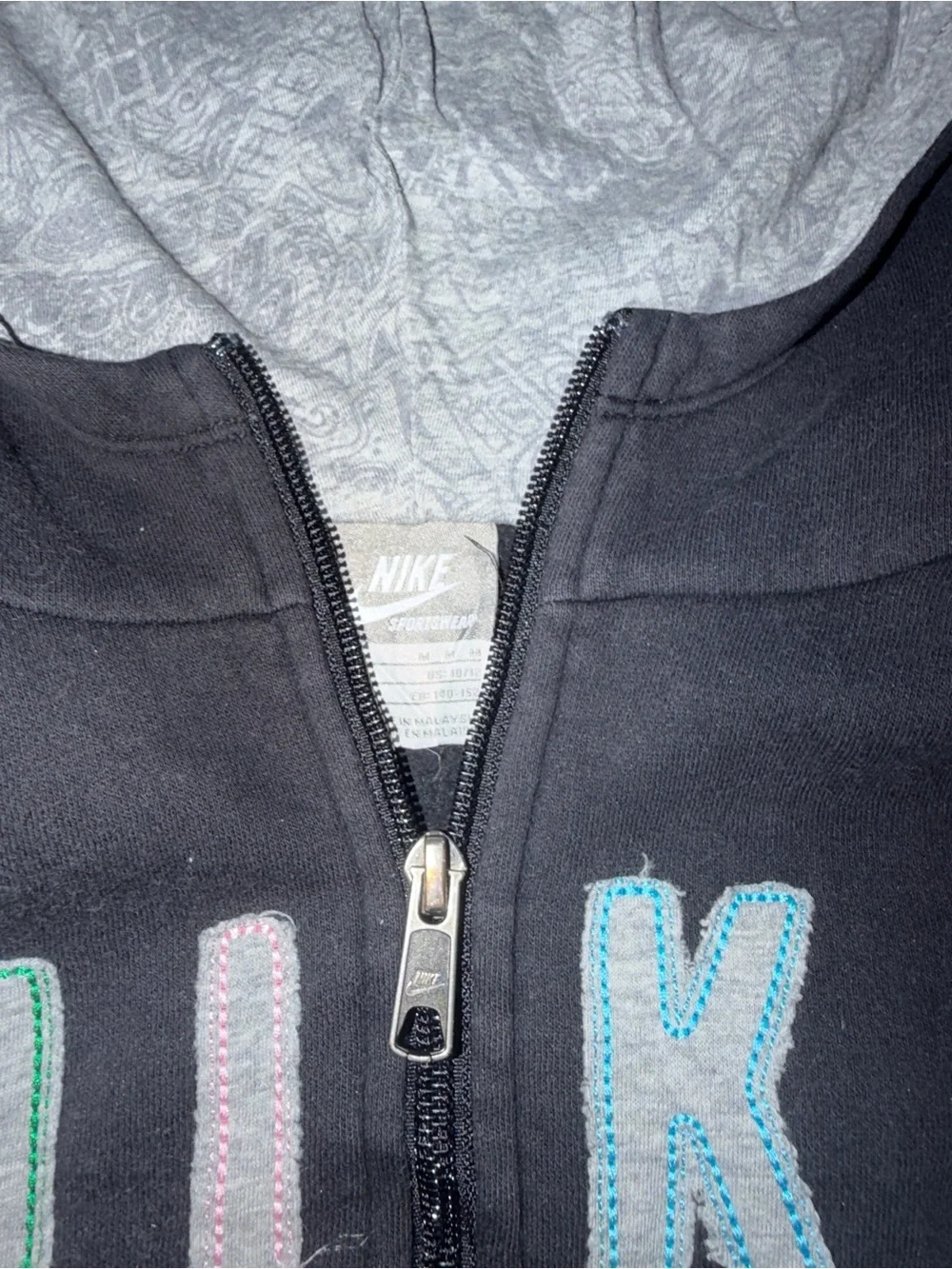 Vintage Y2K Nike Black Zip-Up Hoodie with Pastel Logo